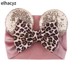 1PC Cute 5'' Hair Bow Turban Kids Glitter Mouse Ears Velvet Headband For Girls Party Baby Trendy Headwear Kids Hair Accessories