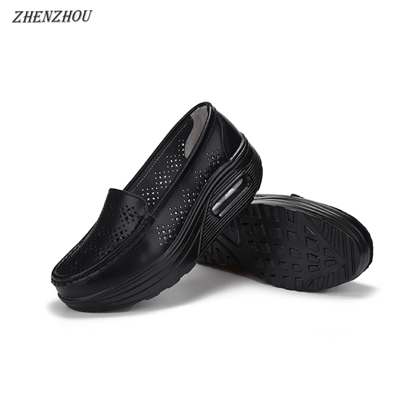 

QUNSHENGRUI Summer hollow-out women's shoes genuine leather air cushion hole shoes women's single shoes breathable shake shoes