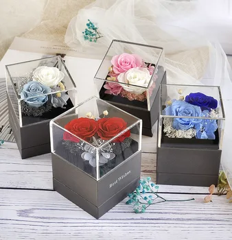 

Natural Handmade Preserved Real Rose Jewelry Box Holder Immortal Flowers Forever Blossom Wedding Birthday Gift Set for Women