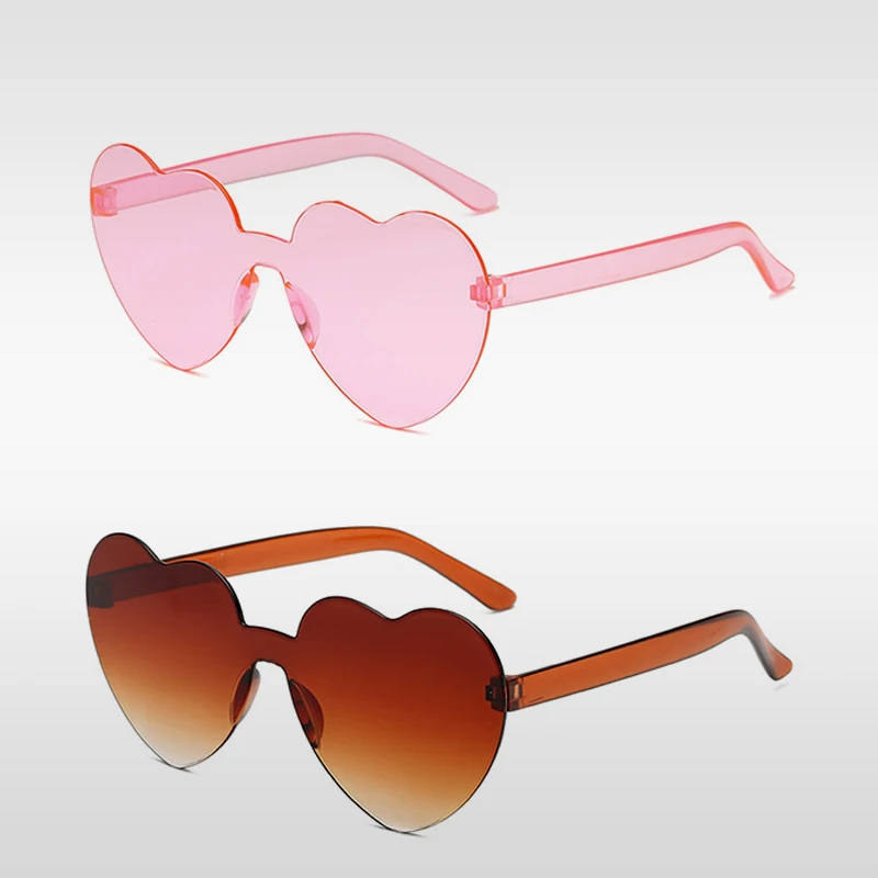 Candy Color Heart-shaped Frameless Woman Sunglasses Dazzling Color Transparent Polarized Lens Trend Personality Girl Sunglasses big sunglasses for women