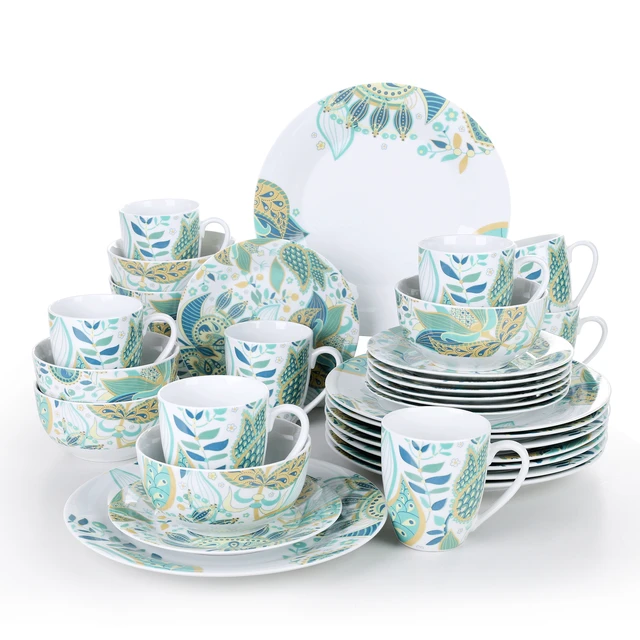 Ensemble de vaisselle en porcelaine, 30/60 pièces, avec motif de noël, avec  tasse, soucoupe, Dessert, soupe, service de table