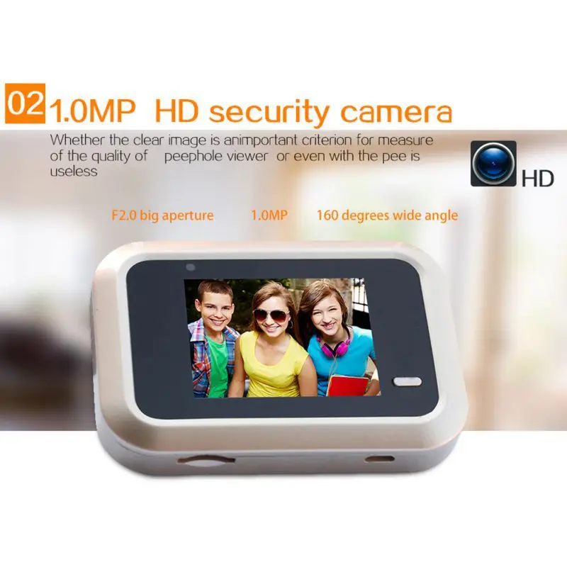 Цифровая камера наблюдения за дверью, перезаряжаемая батарея, поддержка TF карты, домашняя камера безопасности, глазок, камера