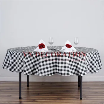 

New Design Round White Black Red Checkered Gingham Polyester Table Cloth For Wedding Event Decoration