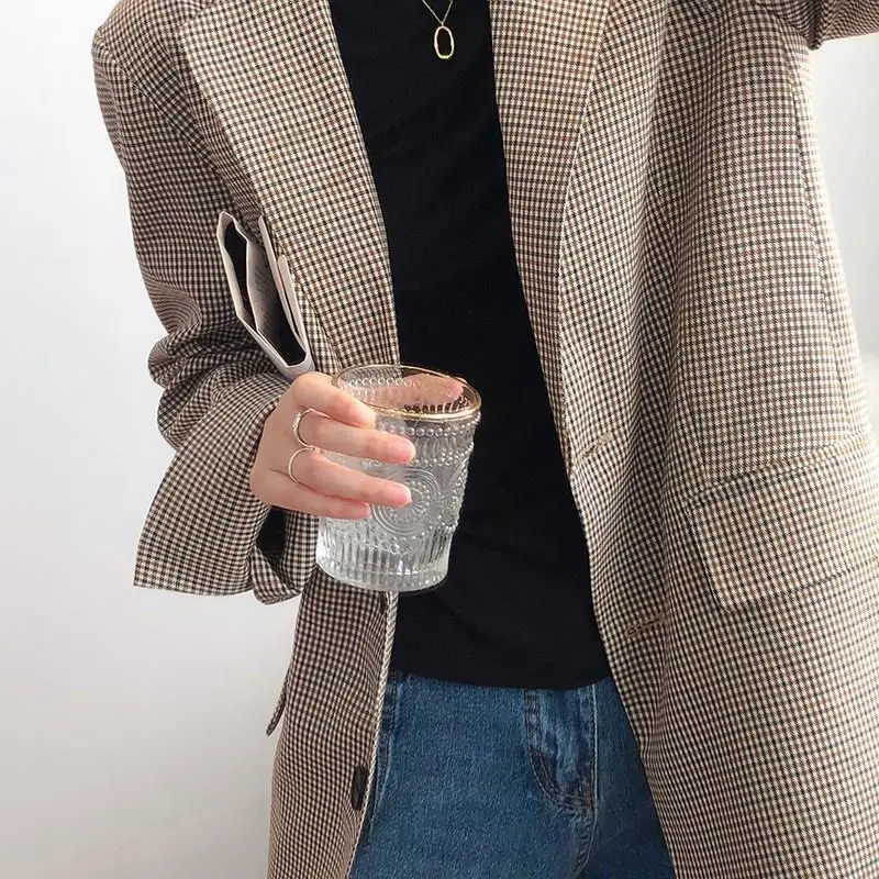 Осенний пиджак с отложным воротником и рисунком «гусиная лапка», клетчатый женский однобортный свободный пиджак, Повседневный Кардиган, верхняя одежда