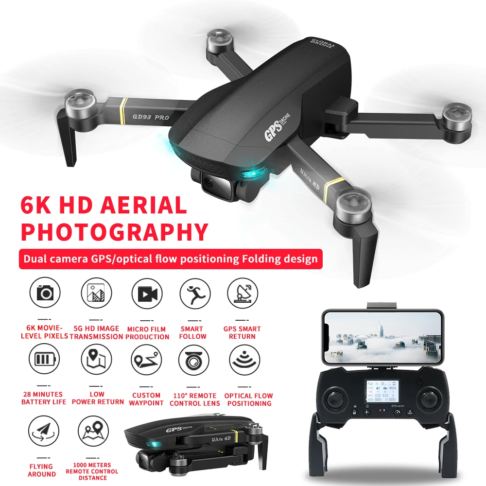 GD93 Pro Mini Drone 5G WIFI FPV GPS 4K Dron with HD Camera 2-Axis Gimbal Brushless Motor Quadcopter Professional Drones Toys
