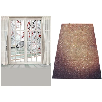 

3X5Ft Golden Glitters Vinyl Photography Background Backdrop & 3X5FT Photography Backdrop Blossom Flower