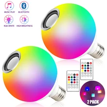 2pcs Smart Blub E27 RGB White Bluetooth Speaker LED Bulb Light Music Playing Dimmable Wireless Lamp with APP Remote Control 