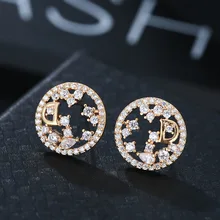Креативные буквы серьги-гвоздики геометрические круглые D кубическая форма из латуни с цирконами Серьги женские брендовые модные ювелирные изделия Z132