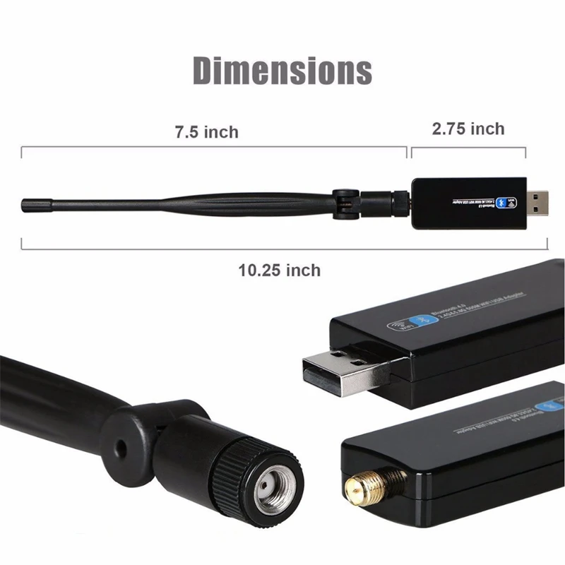 Zapo, W67-5Db, 5G, Wifi, Usb, Bluetooth, 4,0, адаптер, двухдиапазонный, беспроводной, Ac 600 M, антенна с высоким коэффициентом усиления, сетевая карта для всех Windows Linu