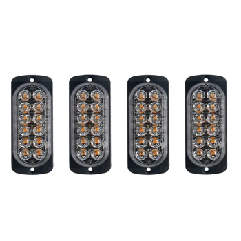 

4 Pcs 12-Led Amber Flash Flashing Recovery Strobe Car Emergency Signal Led Orange Grill Breakdown Light Fog Light Beacon