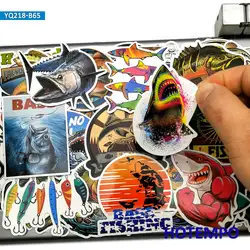 65 pièces pêcheur aller à la pêche mode poisson en plein air Art autocollants pour bricolage téléphone portable bagages planche à roulettes boîte réservoir seau voiture autocollant 
