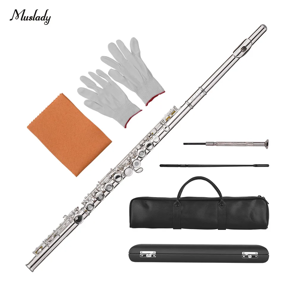 

Muslady 17-Hole Concert C Flute Open/ Closed Pore Cupronickel Material Silver Plated Woodwind Instrument