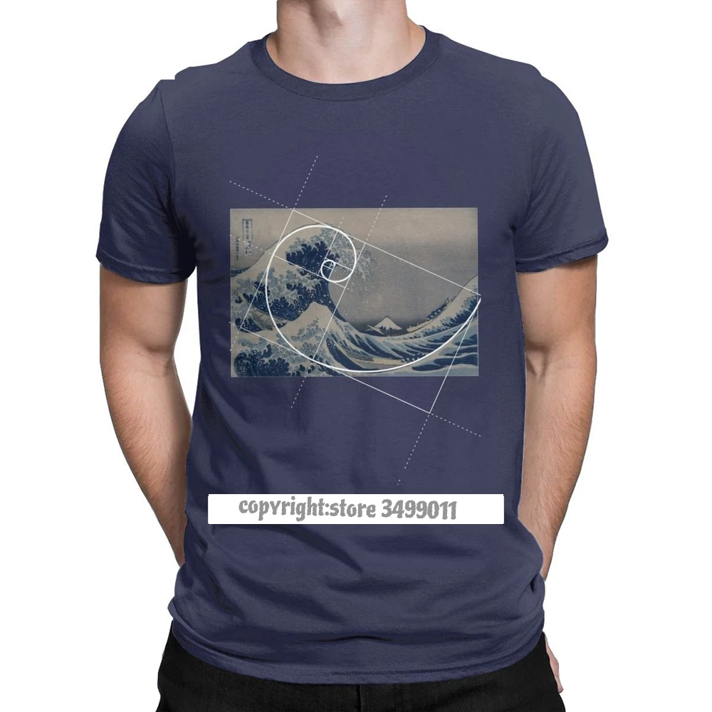 Hokusai соответствует Fibonacci мужские футболки с последовательностью золотого