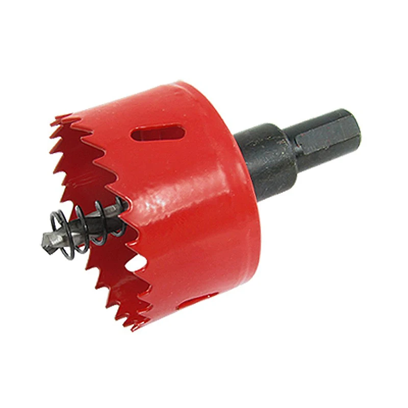 

53 mm diameter red twist drill hole saw with hex shank