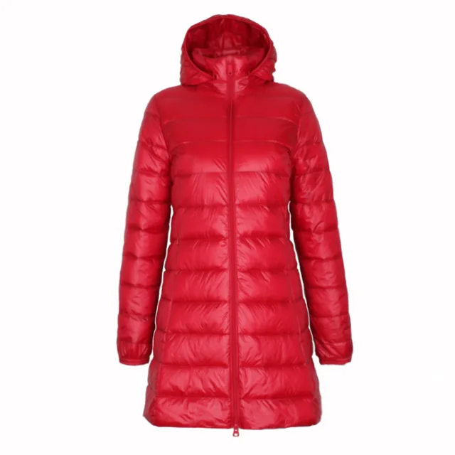 Ladies Coats Long Winter Hat Detachable Down Jacket Ultra Light Hooded Female Warm Coat