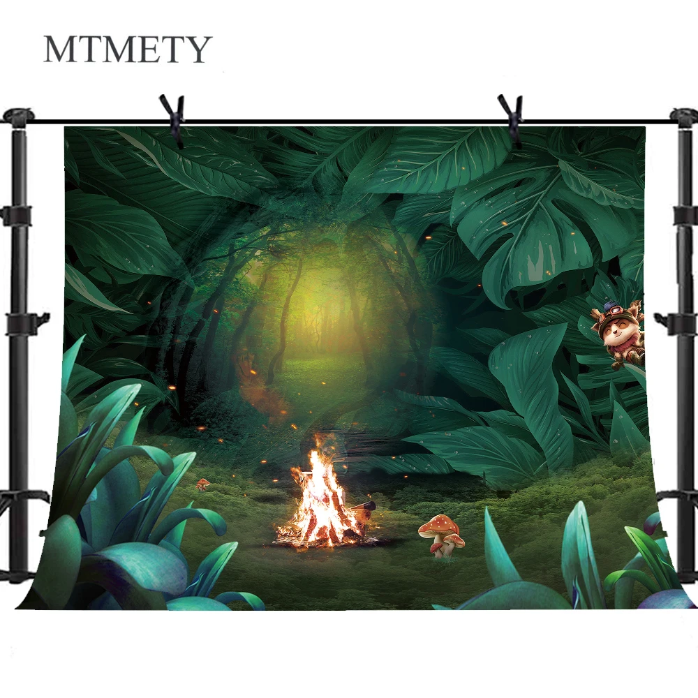 

MTMETY Spring Backdrop Fairy Tale Forest Enchanted Tree Alice Wonderland Mushroom Bonfire Photography Background for Studio