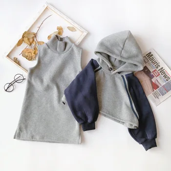 

2PCS WLG girls winter clothing set kids velvet thick hoodie and sleeveless dress set baby gray coffee warm clothes 2-6 years