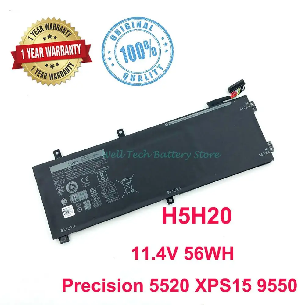 Bateria original para laptop 11.4v 56wh h5h20, dell xps 9570 de alta