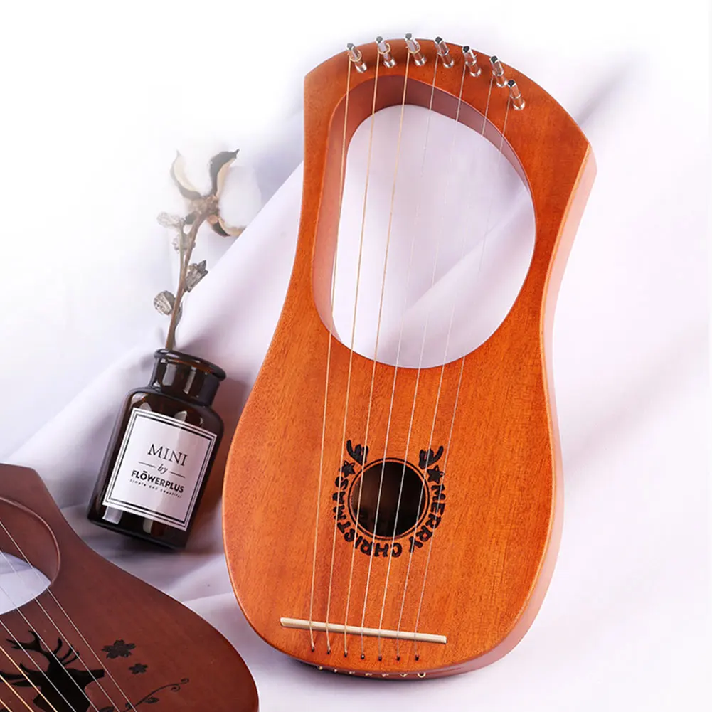 Compact Professional Lyre Harp 7-String Entertainment Instrument Musical Wooden Toy Lightweight Kids Mahogany Gift