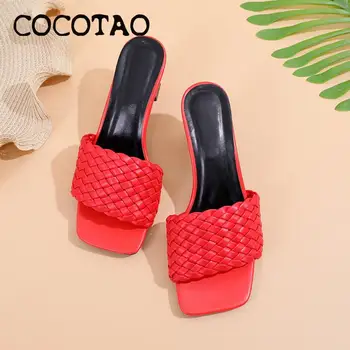 

Wear Fashionable All-match 2020 Summer New Korean Version Of Thick With A Word Drag Large Size High-heeled Sandals And Slippers