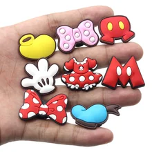 Breloques de chaussures en PVC de dessin animé, 1 pièce, décorations de nœud papillon rose, acessoires adaptées aux sabots de crocodile pour femmes, filles, cadeaux de noël, jibz