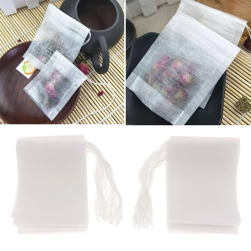 100 Pcs Teabags Filter Disposable Empty Scented Tea Bags with Drawstring Tea Infuser Medcine Bag for Herb Loose Tea Bolsas de te