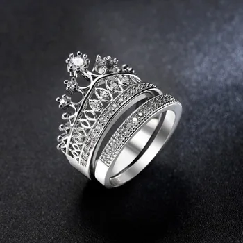 

Fashion Elegant Jewelry Crown Zircon Ring 2-in-1 Personality Ring Fashionable Lady Jewelry Exquisite Romantic Gift