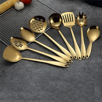 

1PC Gold Titanium Stainless Steel Cooking Tools Spoon Shovel Cookware Kitchen Tools Cocina Utensilios Spatula Ladle Kitchenware