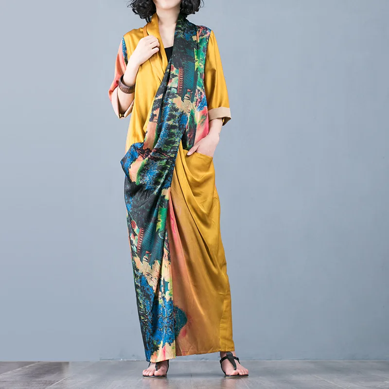 Origional Ontwerp Mode Toevallige Dames Jurk Borst Cross Slit Zijde Satijn Bloemen Gedrukt Jurk Elegant Afslanken Lange Rokken Summ Origional Ontwerp Mode Toevallige Dames Jurk Borst Cross Slit Zijde Satijn Bloemen Gedrukt Jurk Elegant Afslanken Lange Rokken Summ