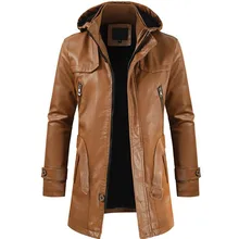 Новое мужское повседневное модное пальто из искусственной кожи с капюшоном, тонкое мужское мотоциклетное кожаное пальто