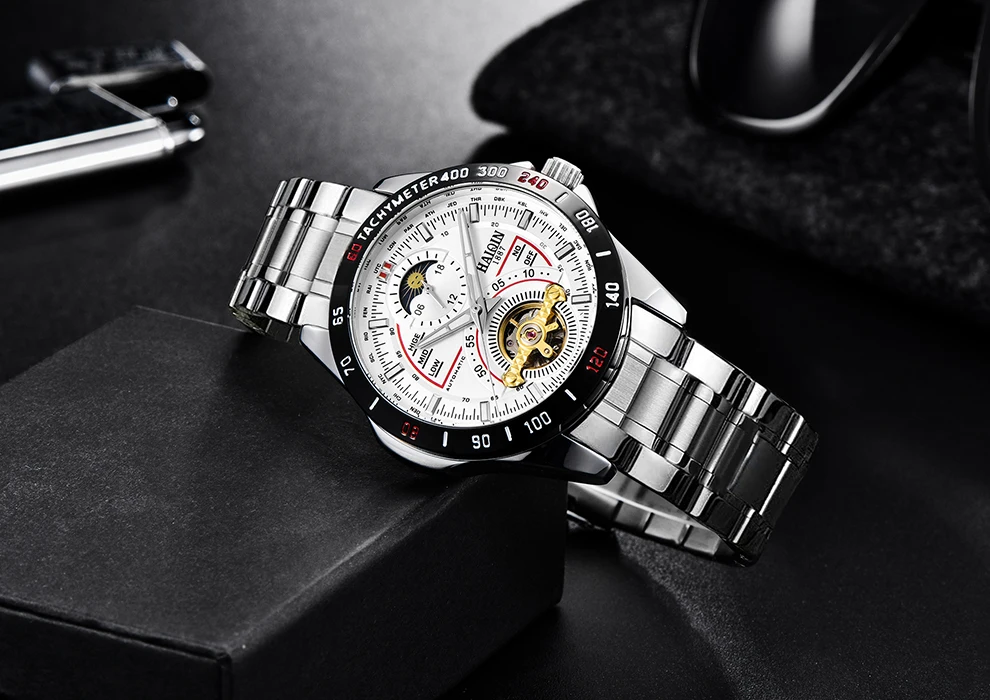 HAIQIN Mens Watches Automatic Mechanical Wrist Watch Waterproof Luminous Luxury Stainless Steel Military Watch Relogio Masculino