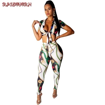 

RAISEVERN Spring Summer Women Two Piece Set Crop Top And Pants Skinny Outfits Tracksuit Sweatsuit Outfit Letter Print Active Set