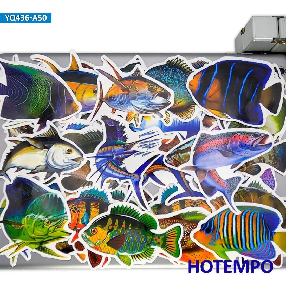 50Pieces Go Fishing Style Marine Fish Stickers for Fisherman Boat Phone Luggage Scrapbook Motorcycle Bike Car Laptop Sticker Toy