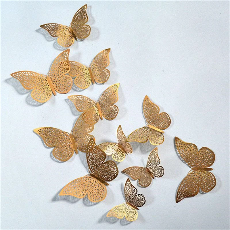 12pcs/set Multicolor Double Layer Wings 3D Butterfly Wall Sticker Magnet PVC Butterflies Party Kids Home Bedroom Fridge Decor |