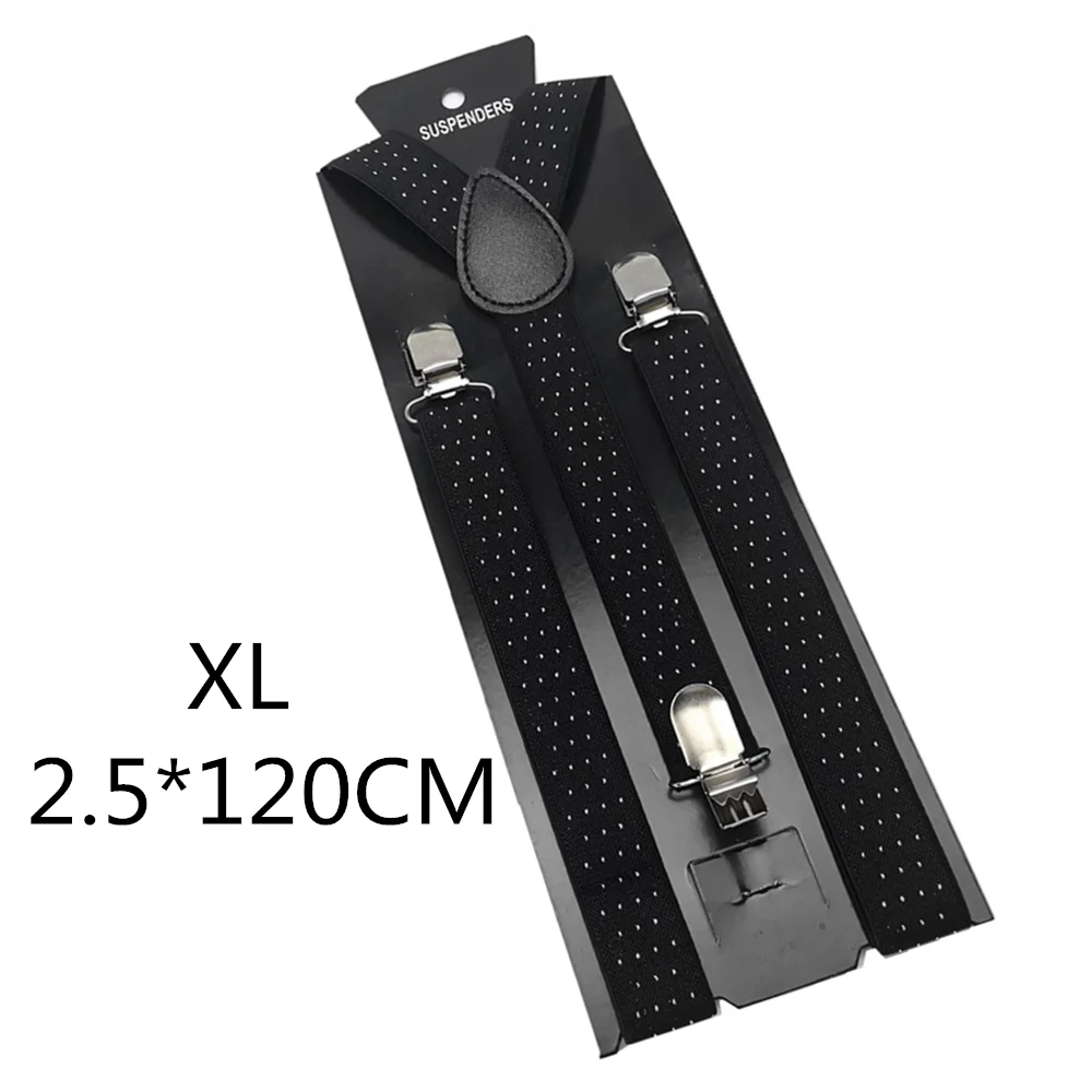 Black dot-120cm Легкие регулируемые жаккардовые подтяжки в горошек для взрослых и детей; эластичные подтяжки в форме х для мужчин и женщин; 3 зажима; подтяжки на подтяжках; одежда для свадебной вечеринки - Цвет: Black dot-120cm