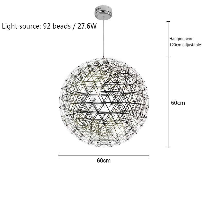 Современный из нержавеющей стали светодиодный подвесной светильник освещение Одуванчик шар подвеска лампа гостиная ресторан отель подвесной светильник - Цвет корпуса: 60cm 92 beads