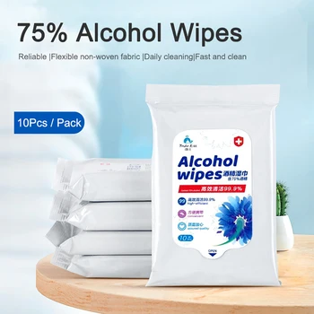

10pcs/Bag Portable Disinfecting Wipes 75% Alcohol Wet Wipes Antibacterial Wipes Sanitizing Wipes Cleaning Supplies