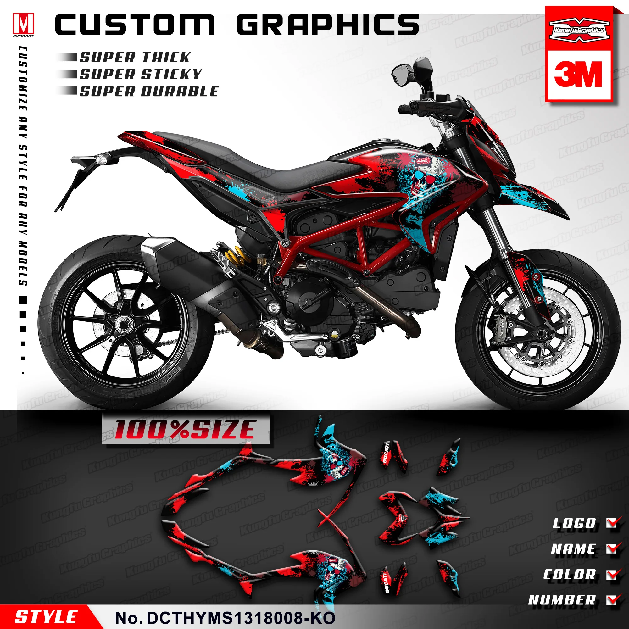 

KUNGFU GRAPHICS Vinyl Decals PVC Stickers for DUCATI Hypermotard Hyperstrada 821 939 2013 2014 2015 2016 2017 2018