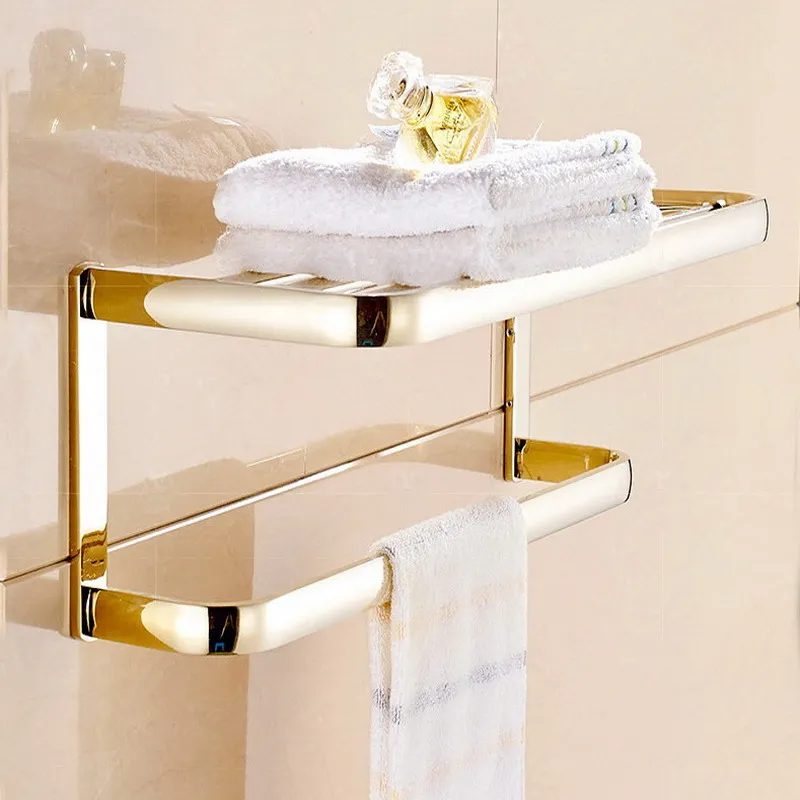 Towel Racks Золотая полированная латунная квадратная фурнитура для ванной комнаты, Полка для полотенец, держатель для полотенец, держатель для бумаги, тканевый крючок, аксессуары для ванной комнаты Kxz014 - Цвет: Towel Racks