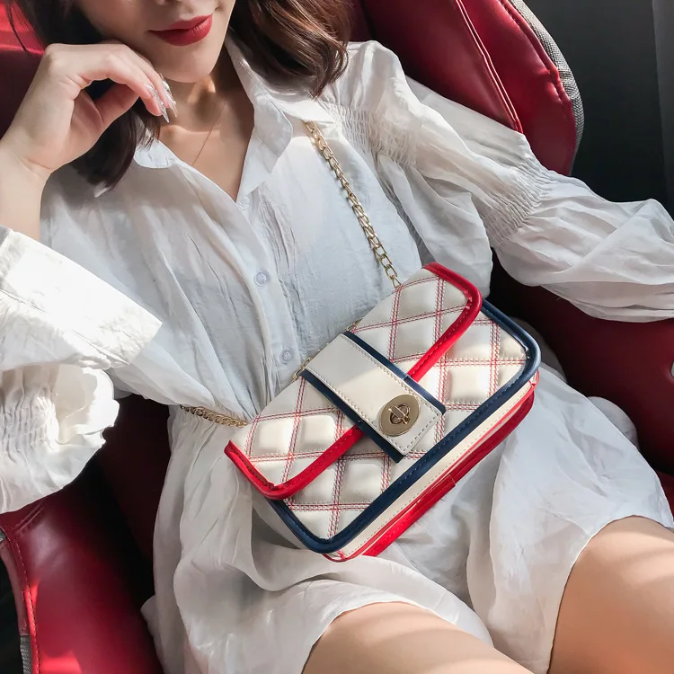 

Bag Women's 2019 New Style Hong Kong Style Retro Shoulder Bag Versatile INS Graceful Rhombus Chain Square Sling Bag WOMEN'S Bag