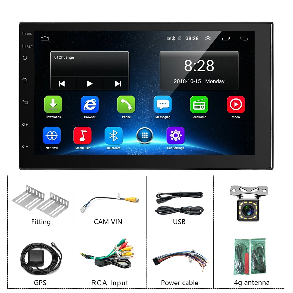 With 12 LED Camera Podofo Android 2 Din Автомобильный Радио мультимедийный видео плеер Универсальный Авто Стерео gps карта 2G+ 32G Авторадио Поддержка камеры заднего вида - Цвет: With 12 LED Camera