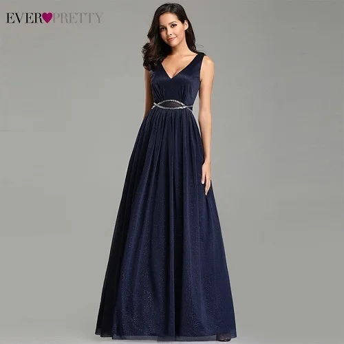 Party Dresses Women Evening Deep V-Neck A-Line Sleeveless Spaghetti Strap Sparkle Robe De Soiree Summer Sexy Party Gowns - Цвет: EZ07793NB