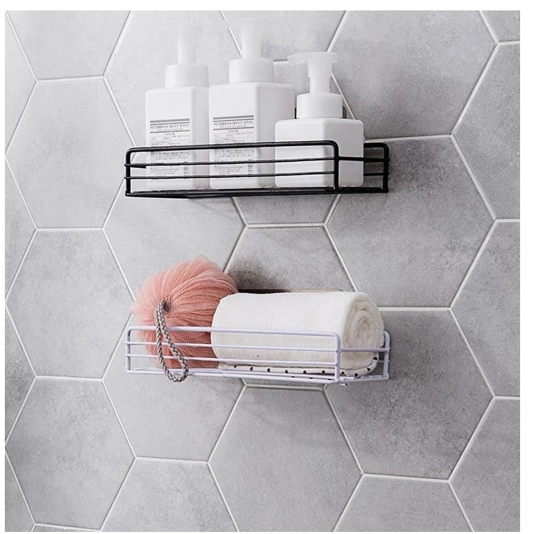 Étagère D'angle Murale Salle De Bain - Porte-Shampoing En Fer Noir - Organisateur Douche - 8