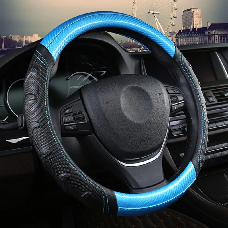CAR7058BL Массажная крышка рулевого колеса автомобиля футбол шаблон Сращивание легкий кожаный Универсальный подходит для большинства автомобилей Стиль - Название цвета: CAR7058BL