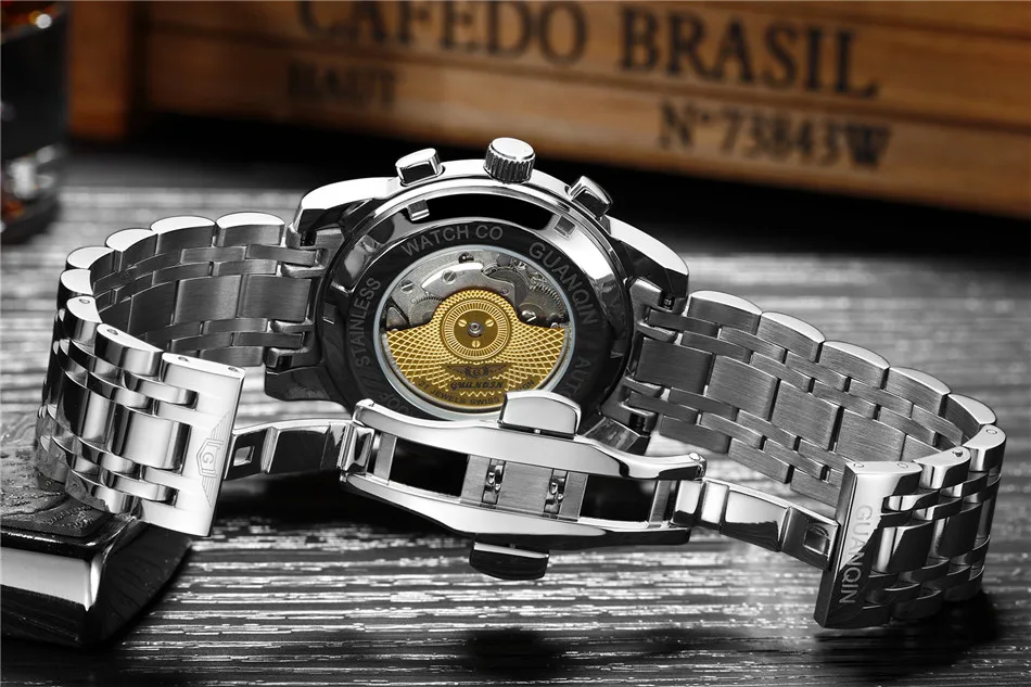 GUANQIN бренд automatic Tourbillon часы роскошная мужская одежда для бизнеса механические наручные часы из нержавеющей стали золотые эксклюзивные мужские часы