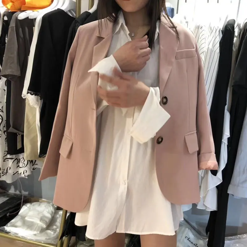 Women Blazers and Jackets Elegant Pink Korean Women's Blazer Suit Jacket Black Blazer Female Cape Long Sleeve Womens Suit 2020