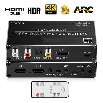 

4K HDMI Switch 2x1 HDMI Switcher HDR HDMI 2.0 Switch with L/R RCA & Toslink 4K@60Hz HDMI splitter ARC For Apple TV XBox PS4