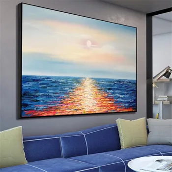 

Modern Wall Art Sunrise Acrylic Painting Beautiful Seascape Sunrise Acrylic Painting Abstract Sunset Painting for Living Room