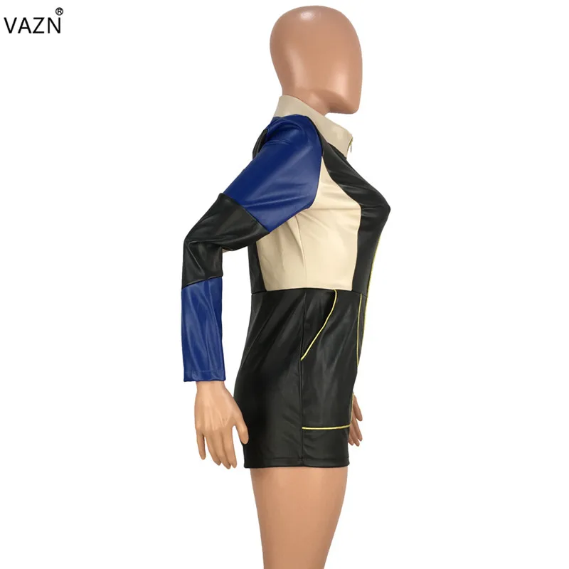 VAZN Autumn Hot High Street Women Casual Print Skinny Playsuit Zipper V-Neck Full Sleeve Ladies Hollow Out Playsuits FNN8182