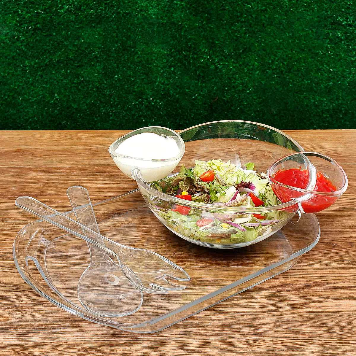 

Clear Plastic Snack Dip Set Fruits Dish Salad Bowl Multifunction Food Serving Container Tray Kitchen Tools Detachable Tableware